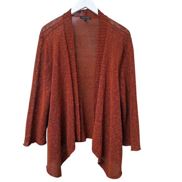 EILEEN FISHER Cardigan Jacket Size XL Linen Blend Knit Rust Womens Open Sweater - Picture 1 of 7